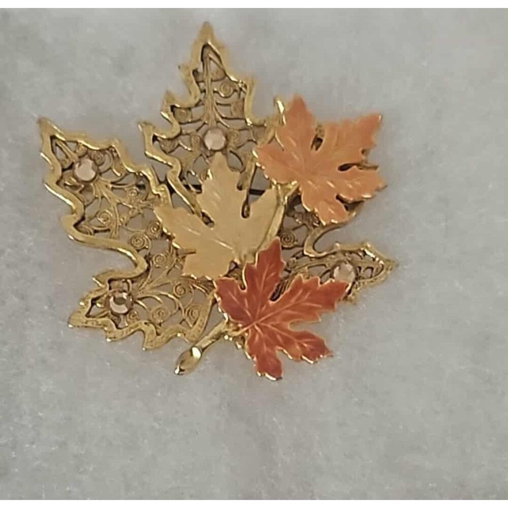 vintage KC (Kenneth Cole) gold-tone enamel fall leaf brooch pin #0185